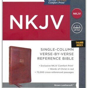 NKJV Single-Column Reference Bible, Comfort Print--soft leather-look, brown NWT